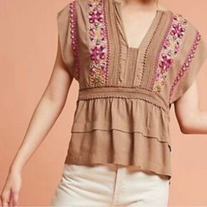 ANTHROPOLOGIE • Bl^nk  London Boho Embroidered Embellished Boho Top Size S